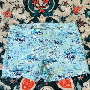 Old Navy Pixie shorts with beach/ocean print, sz 2 EUC